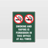 Customized Safety Signs,Prohibition Smoking And Vaping Forbidden In This Office Sign
